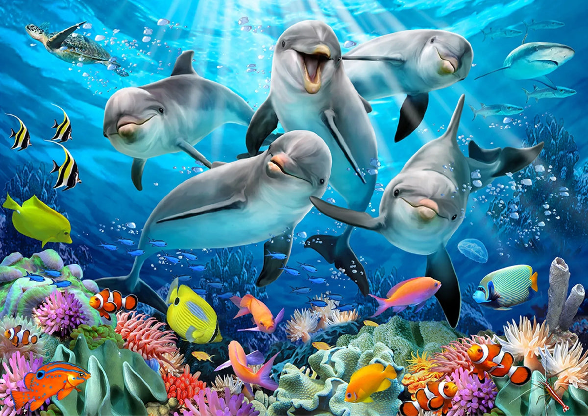 Medinė dėlionė „Delfinai“ 200 detalių