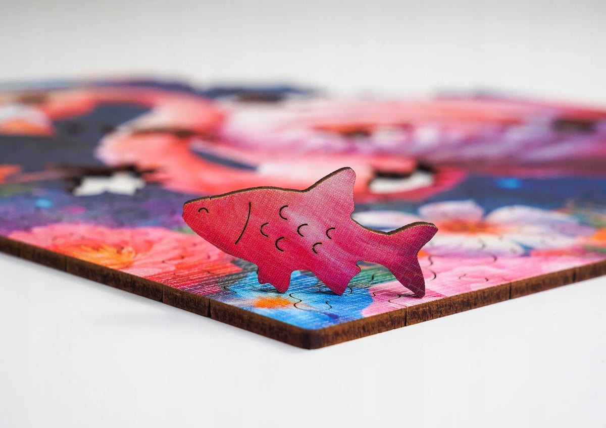 Medinė dėlionė „Flamingas“, 155 detalių, „PUZZLED“ eko-HDF, išskirtinės formos
