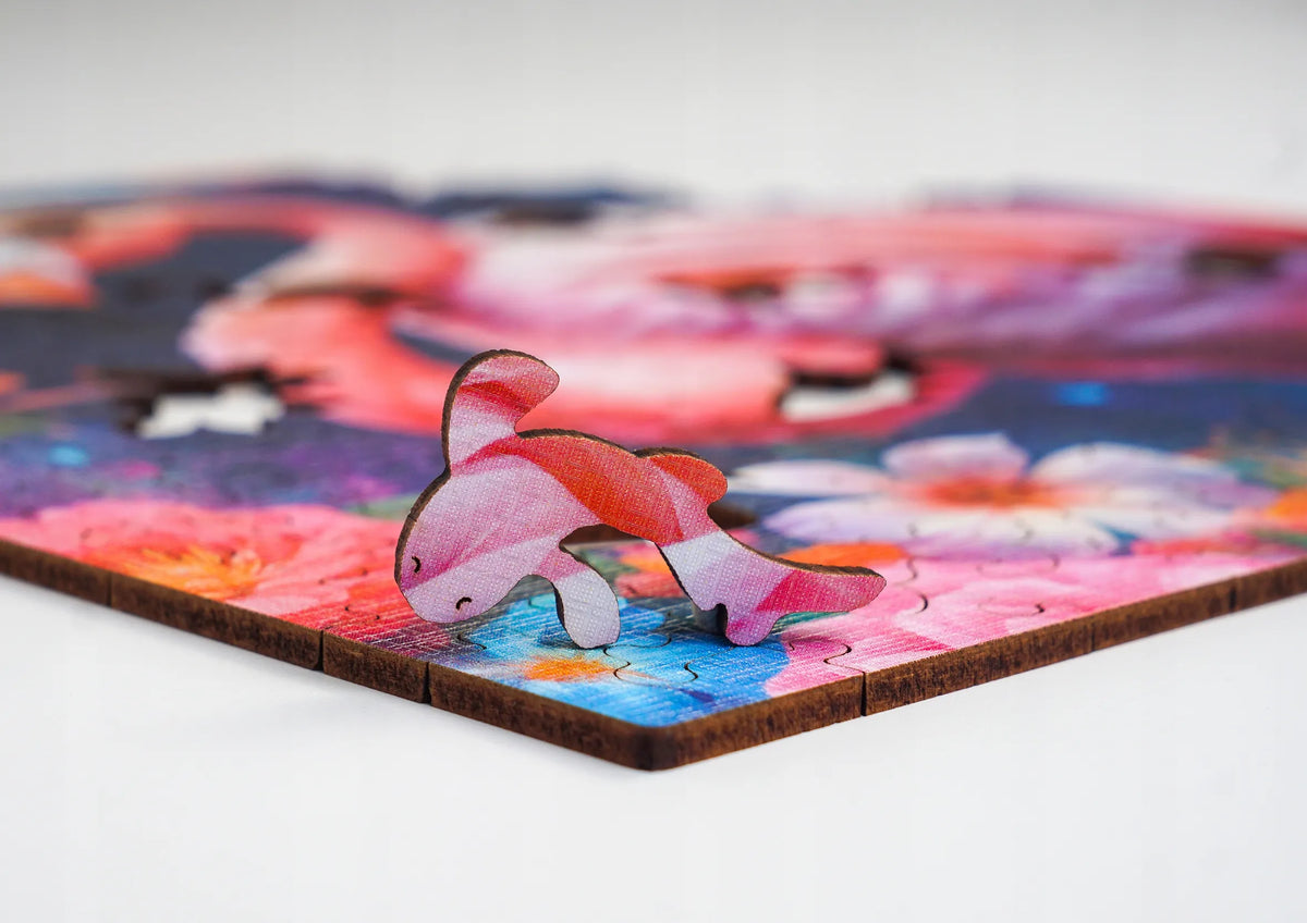 Medinė dėlionė „Flamingas“, 155 detalių, „PUZZLED“ eko-HDF, išskirtinės formos