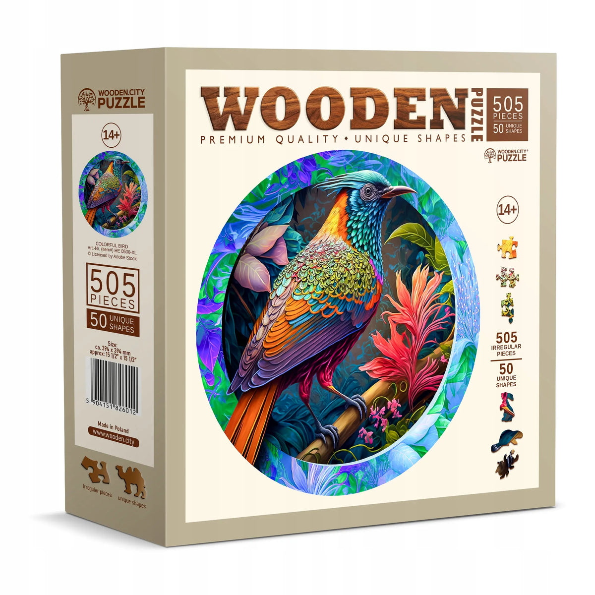Medinė dėlionė Wooden City spalvingas paukštis 505 det.