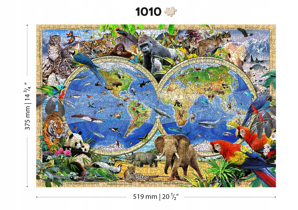 Medinė dėlionė WoodenCity 1010 detalių Pasaulio gyvūnai