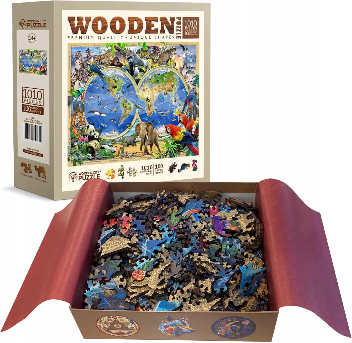 Medinė dėlionė WoodenCity 1010 detalių Pasaulio gyvūnai