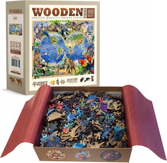 Medinė dėlionė WoodenCity 1010 detalių Pasaulio gyvūnai