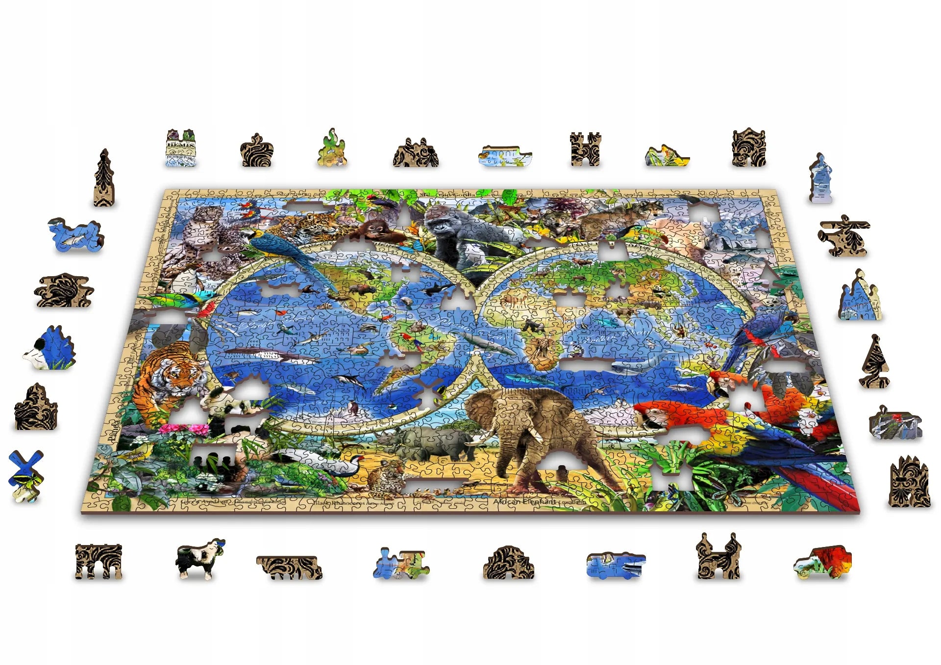 Medinė dėlionė WoodenCity 1010 detalių Pasaulio gyvūnai