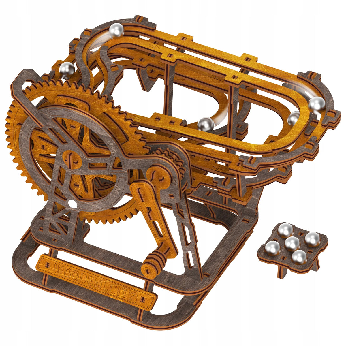 Medinis mechaninis rutuliukų takas 3D galvosūkis Marble Run Wooden.City