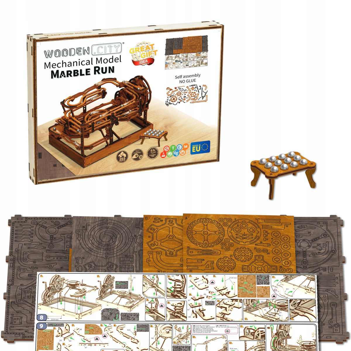 Medinis mechaninis rutuliukų takas „Marble Run“, 3D, WOODEN.CITY