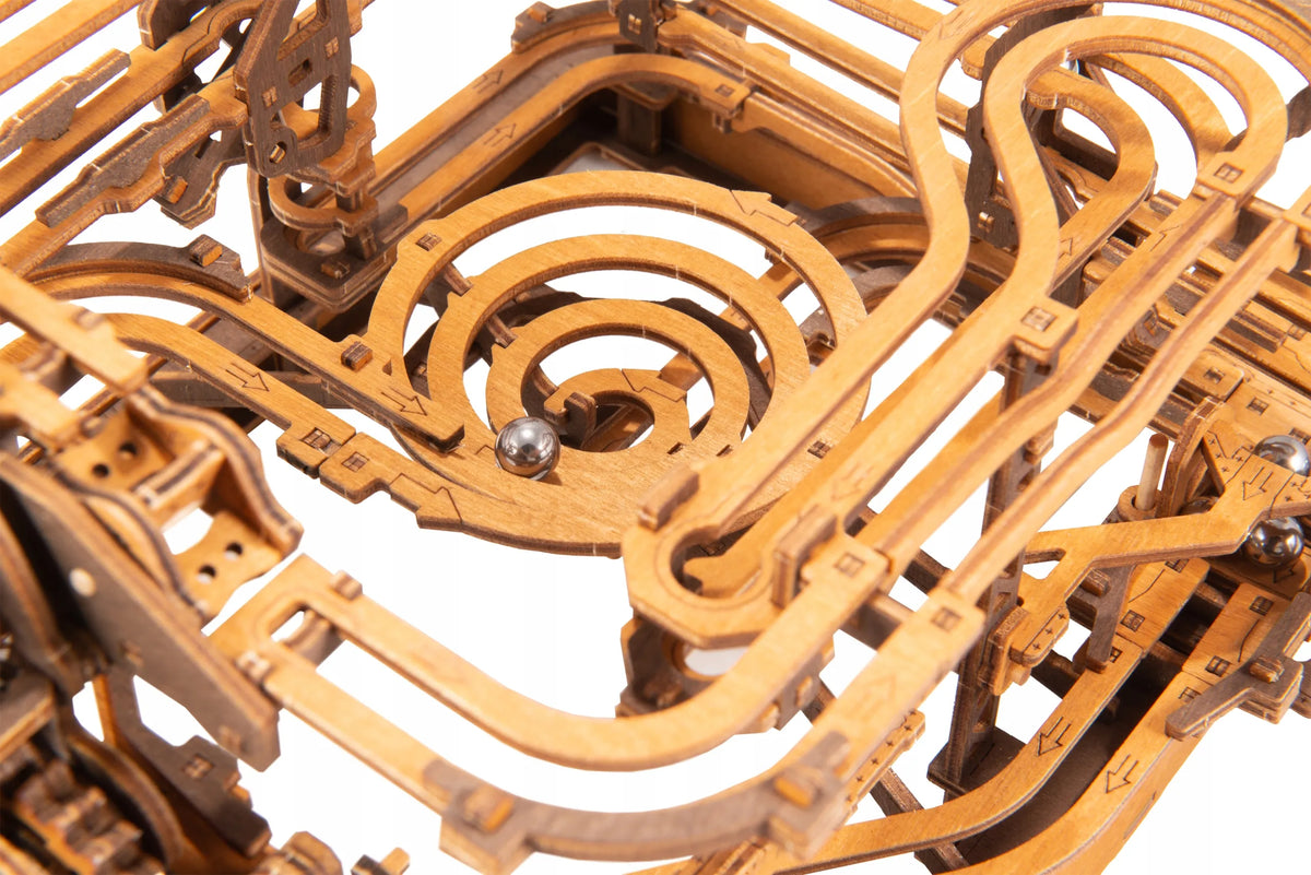 Medinis mechaninis rutuliukų takas „Marble Run“, 3D, WOODEN.CITY