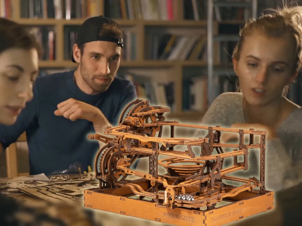 Medinis mechaninis rutuliukų takas „Marble Run“, 3D, WOODEN.CITY
