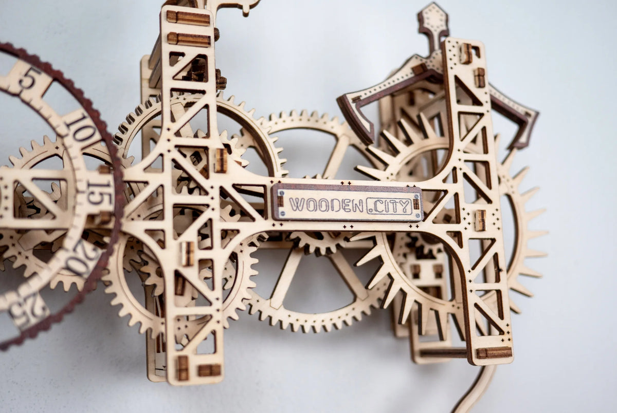 Medinis steampunk stiliaus sieninis laikrodis Wooden.City, 3D dėlionė