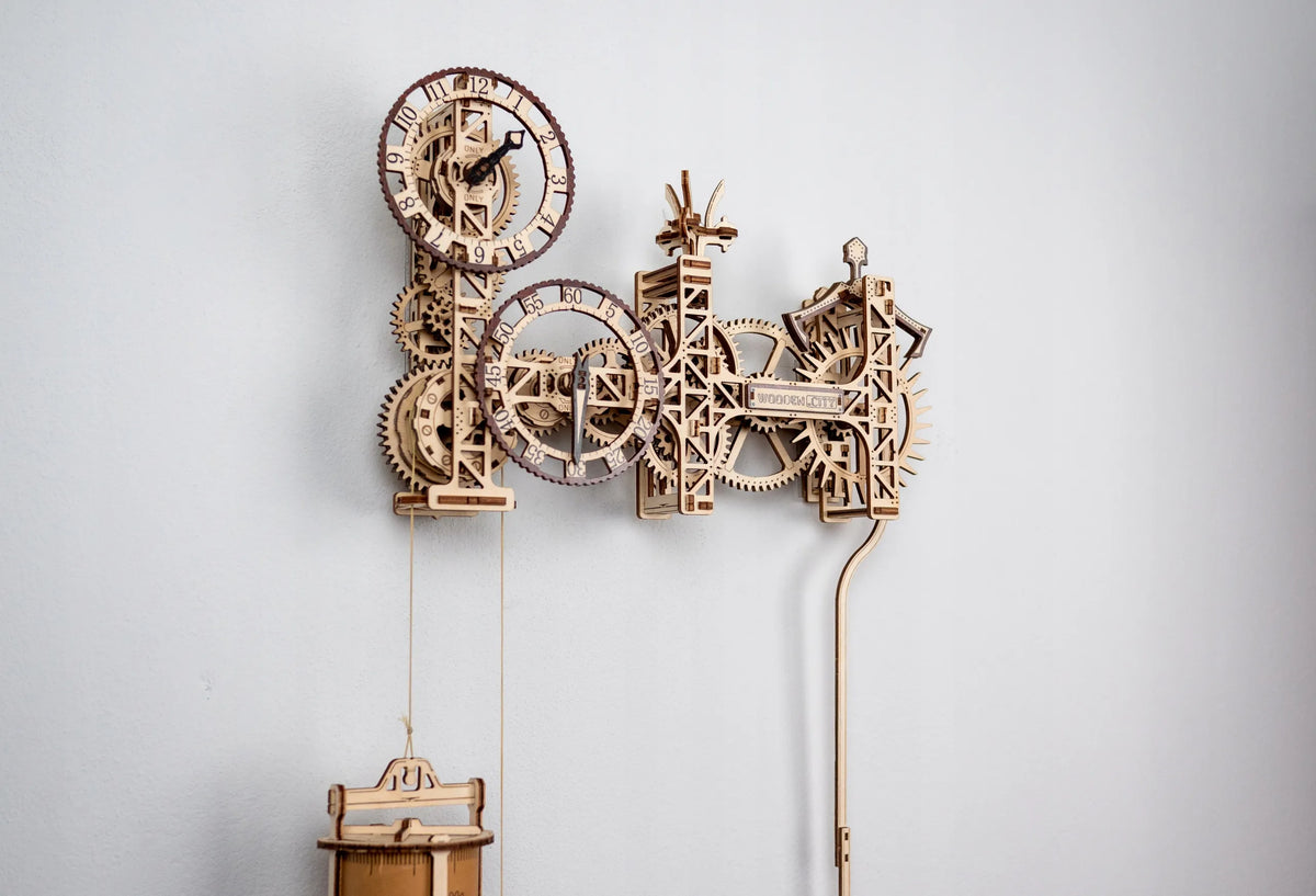 Medinis steampunk stiliaus sieninis laikrodis Wooden.City, 3D dėlionė