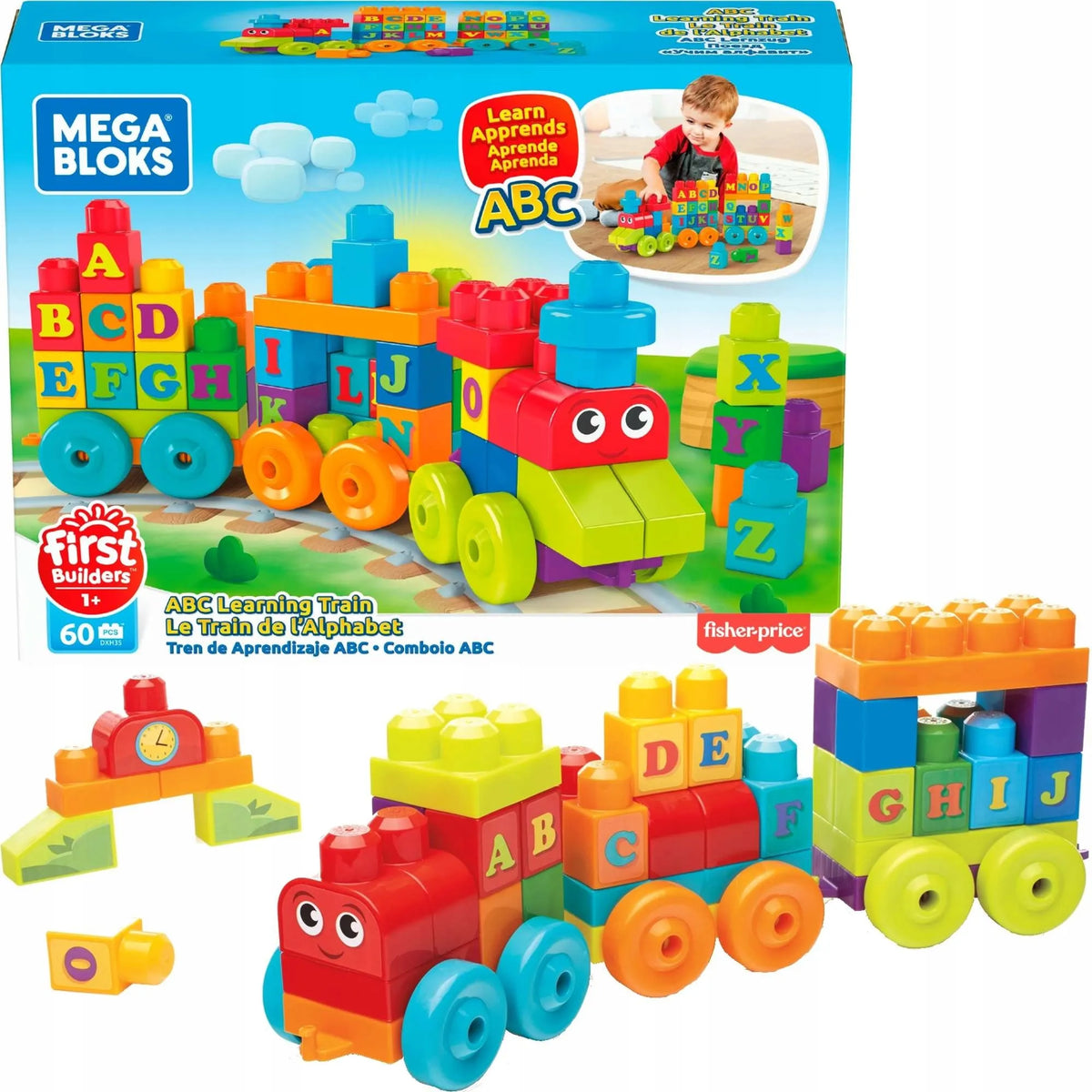 MEGA BLOKS konstruktorius „Mano pirmasis ABC traukinukas“, 60 dalių