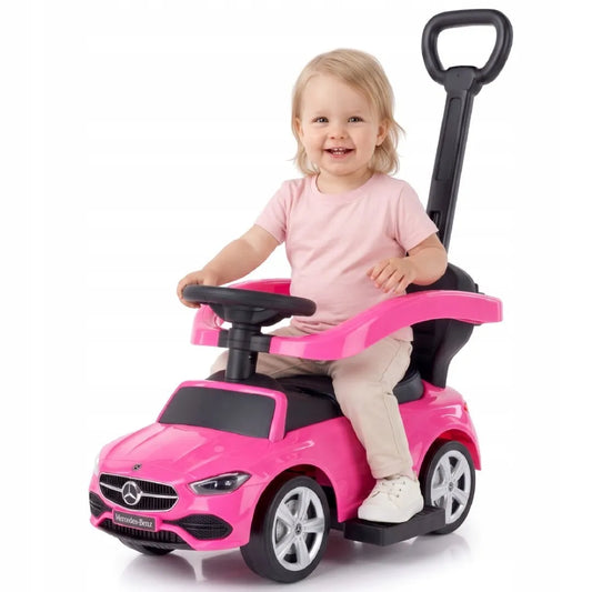 „Mercedes C-Class“ automobilis-paspirtukas, stūmiklis ir vaikštynė, rausvas, „Sun Baby“