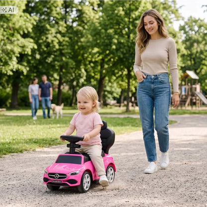 „Mercedes C-Class“ automobilis-paspirtukas, stūmiklis ir vaikštynė, rausvas, „Sun Baby“