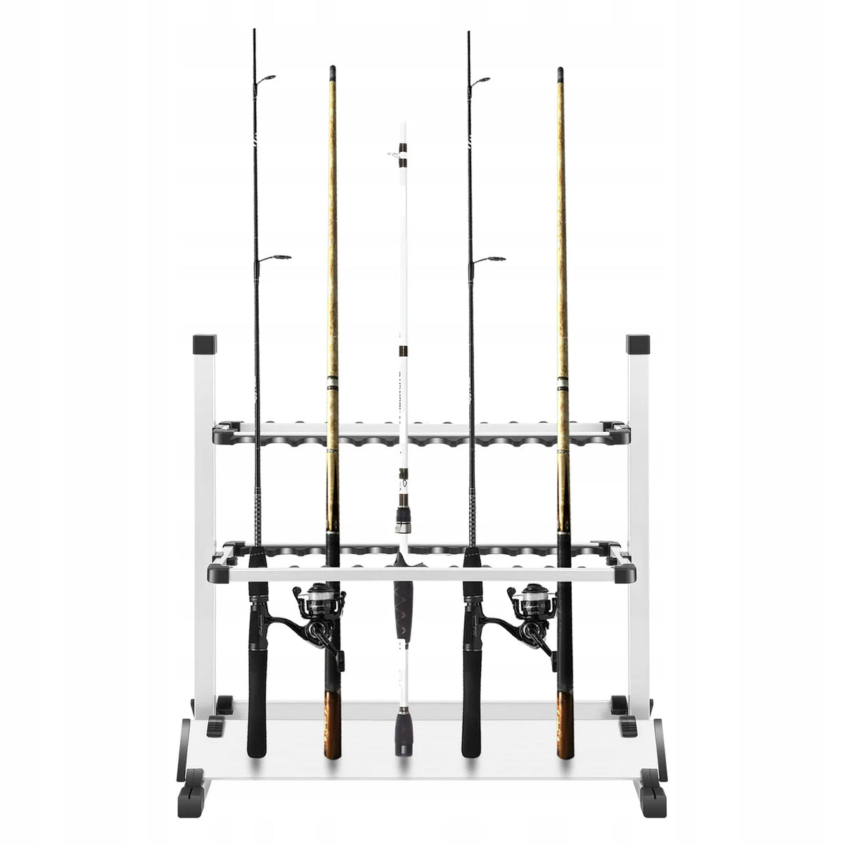 Meškerių stovas 24 meškerėms, aliuminio lydinys, 71.5*31*70 cm