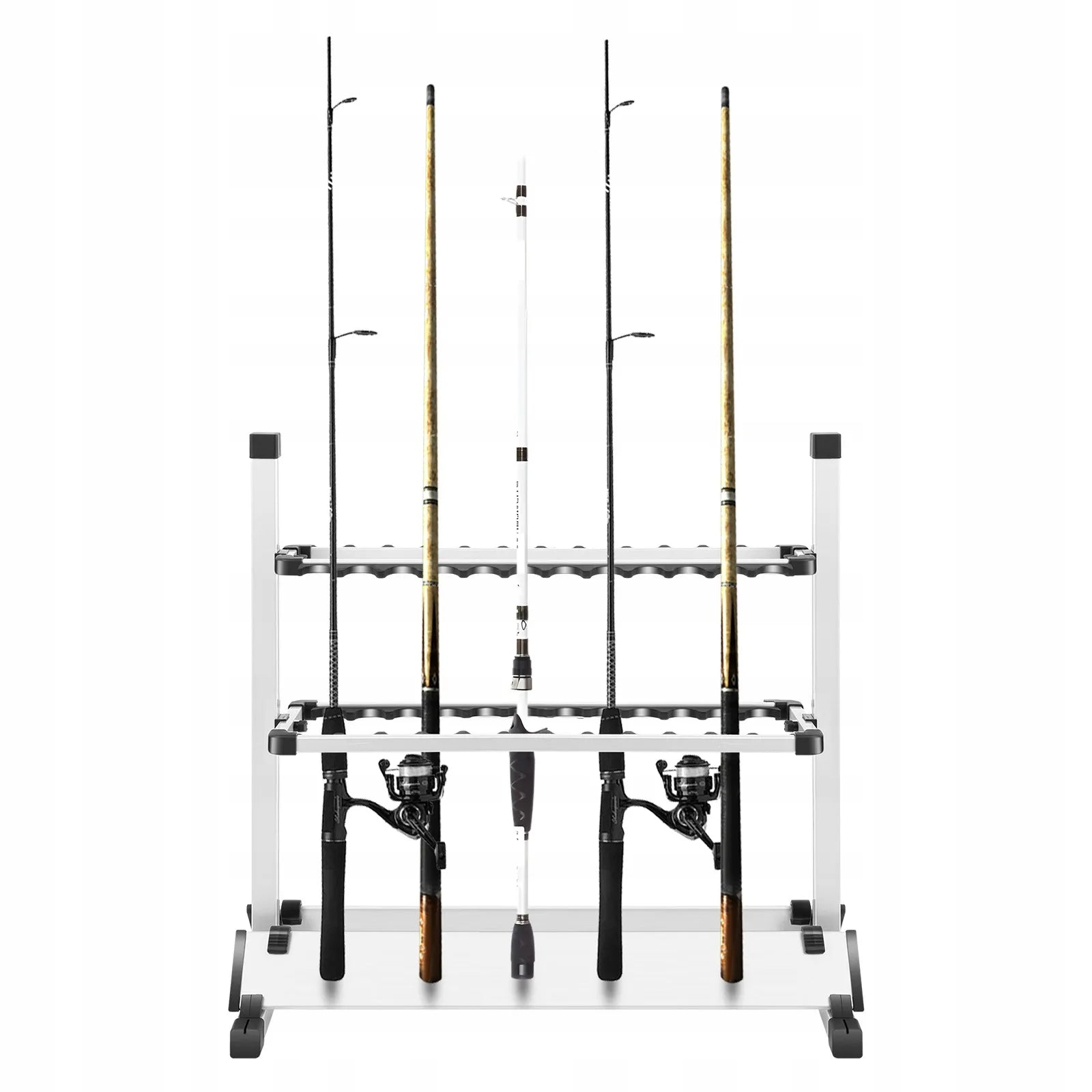 Meškerių stovas 24 meškerėms, aliuminio lydinys, 71.5*31*70 cm