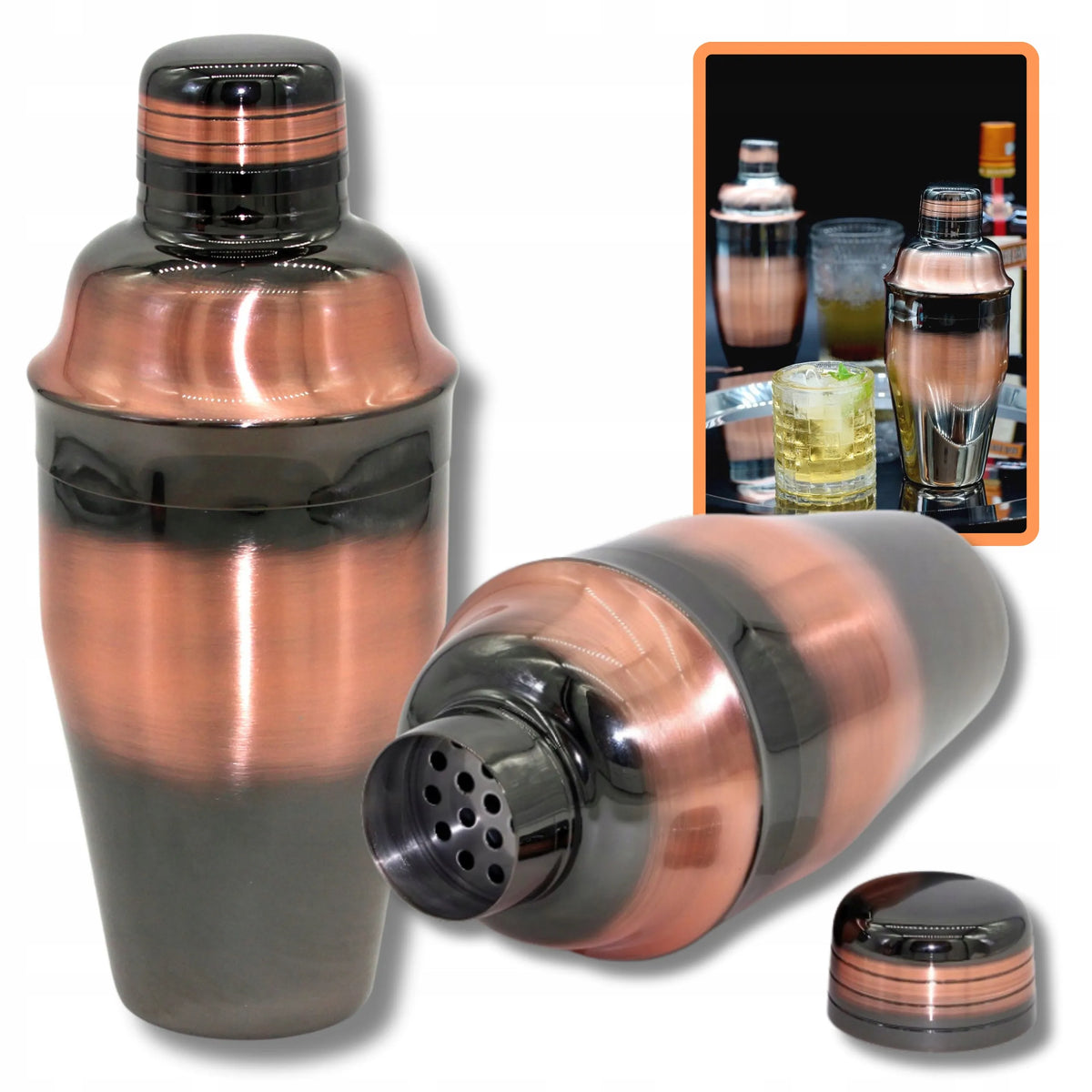 Metalinis baro plaktuvas Cobbler Deluxe gėrimams 550 ml, rudas ir juodas