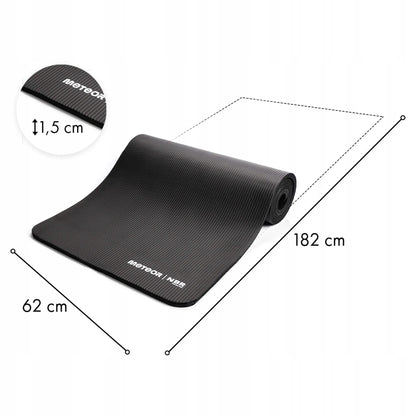 Meteor NBR mankštos kilimėlis jogai ir fitnesui 182x62x1,5 cm, vyniojamas