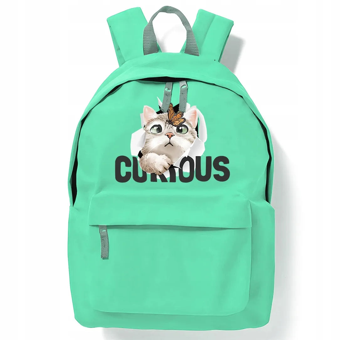 Mėtų spalvos mokyklinė kuprinė „Curious Cat“