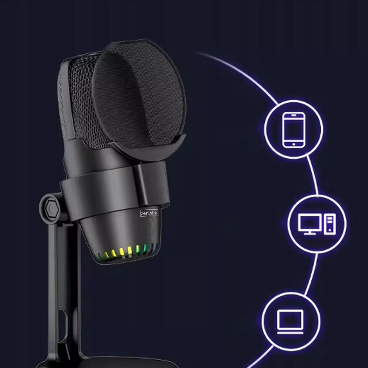 Mikrofonas kompiuteriui su stovu – studijinis, žaidimams, USB-C / USB 3.0
