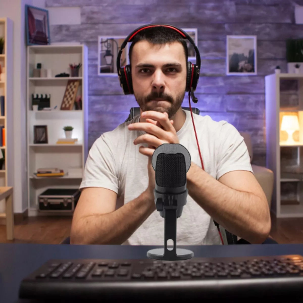 Mikrofonas kompiuteriui su stovu – studijinis, žaidimams, USB-C / USB 3.0