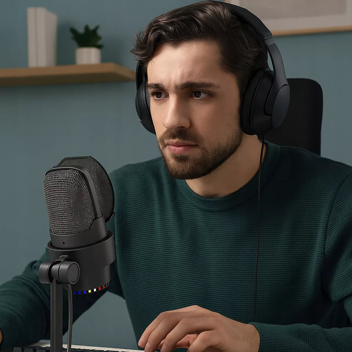 Mikrofonas kompiuteriui su stovu – studijinis, žaidimams, USB-C / USB 3.0