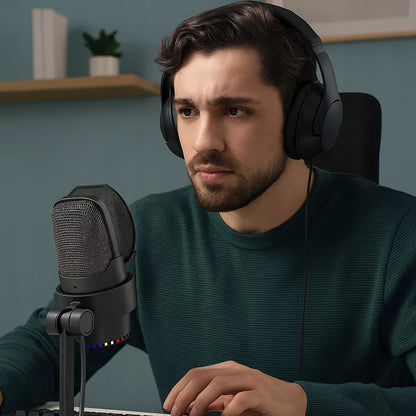 Mikrofonas kompiuteriui su stovu – studijinis, žaidimams, USB-C / USB 3.0
