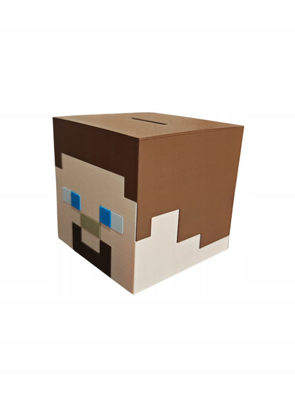 „Minecraft“ Steve galvos formos atidaroma taupyklė – puiki dovana vaikui ir stilingas žaidimų kambario aksesuaras