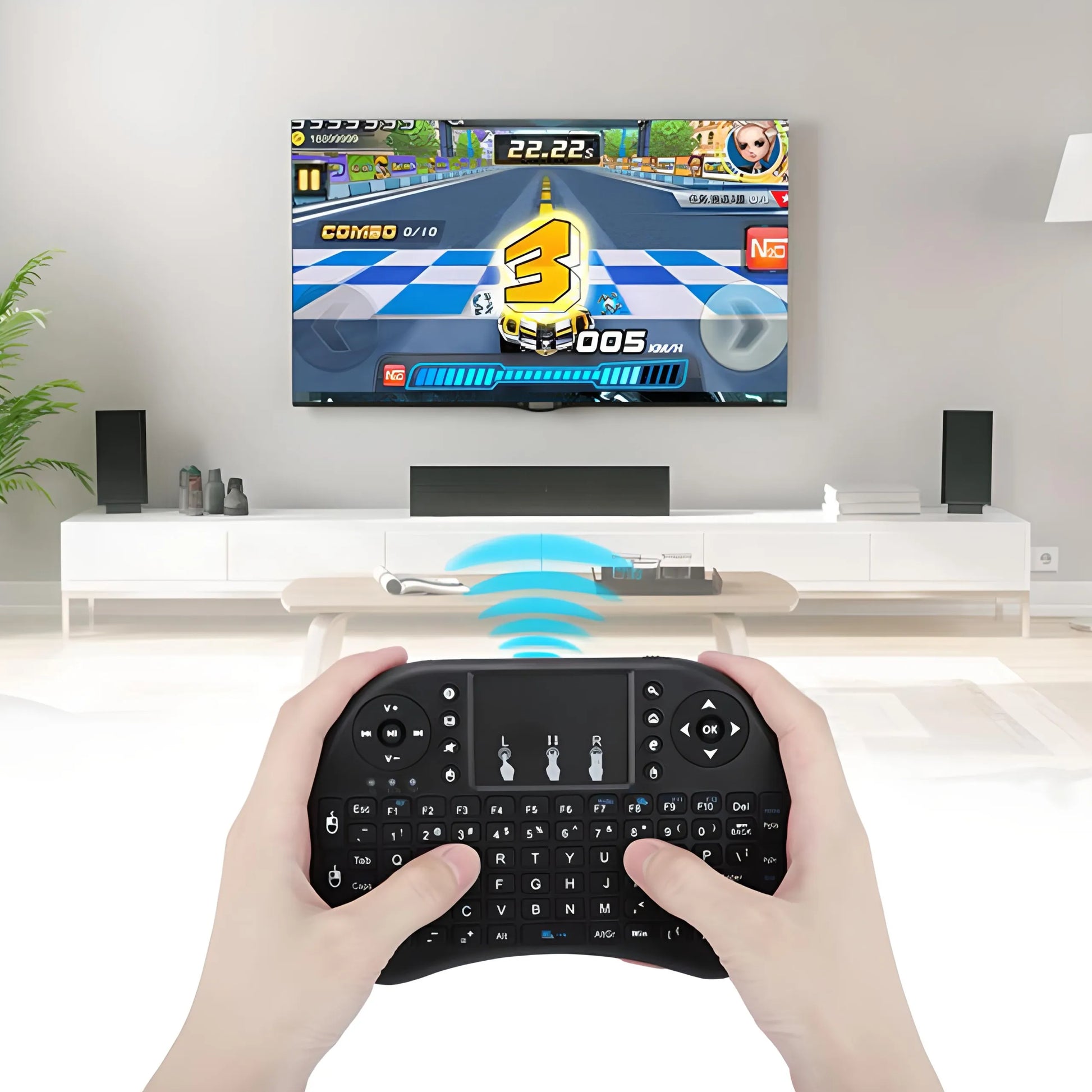 MINI BELAIDĖ KLAVIATŪRA SU LIETIMUI JAUTRIU SKYDŽIU SMART TV LED RGB APŠVIETIMAS