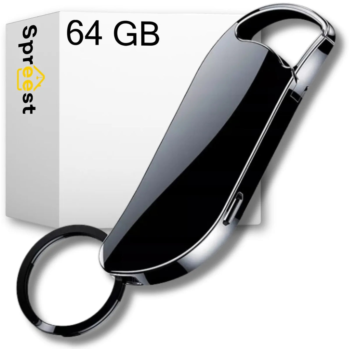 Mini skaitmeninis šnipinėjimo diktofonas 64GB USB atmintinė su raktų pakabuku ir spaustuku