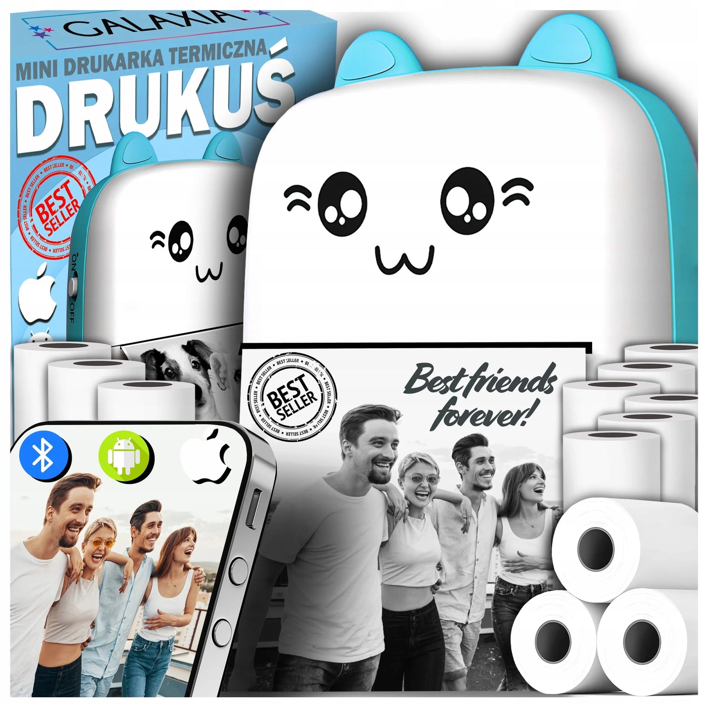 Mini terminis spausdintuvas, originalus, nešiojamas nuotraukų spausdintuvas + 11 ritinėlių