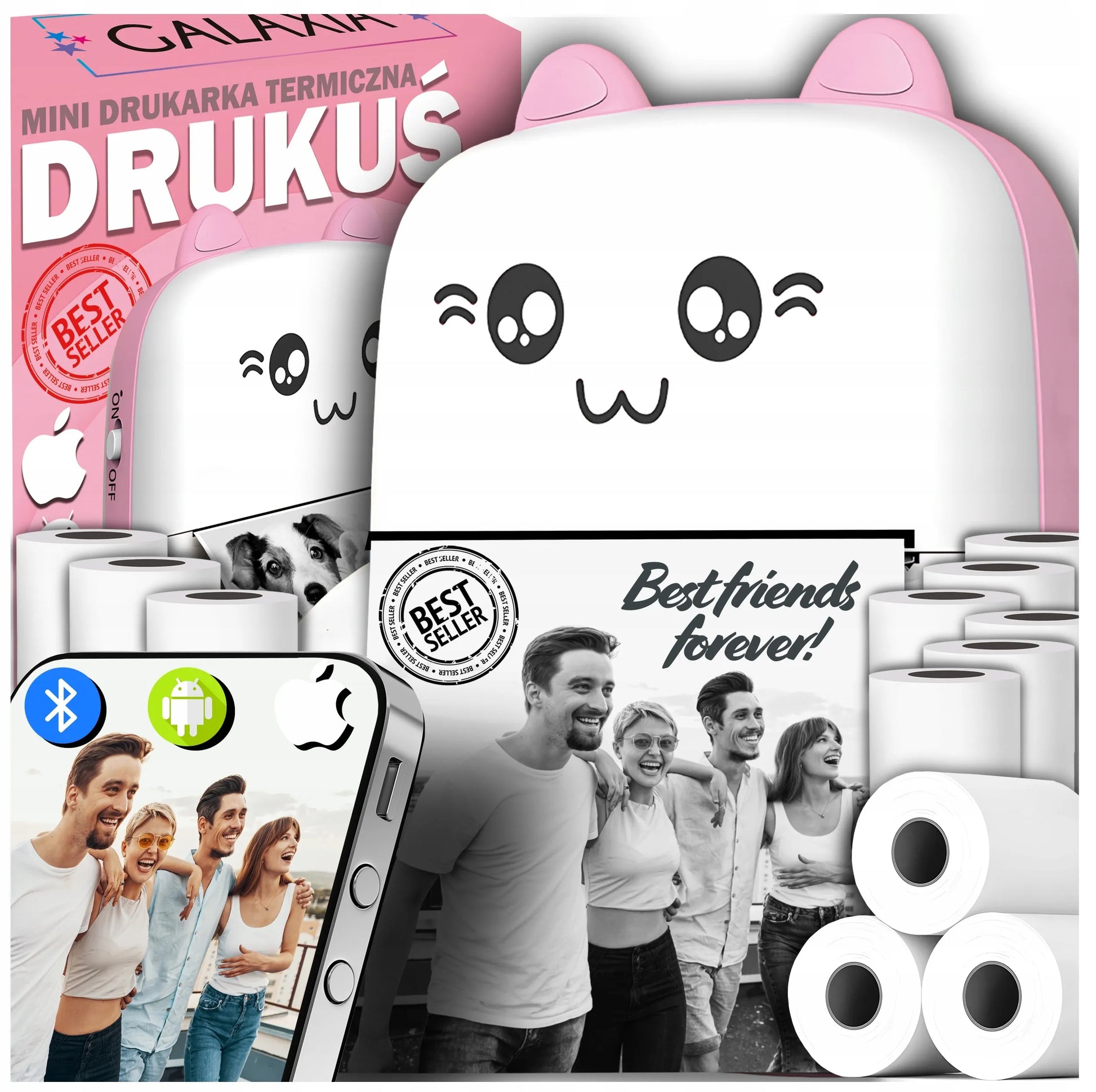 Mini terminis spausdintuvas, originalus, nešiojamas nuotraukų spausdintuvas + 11 ritinėlių