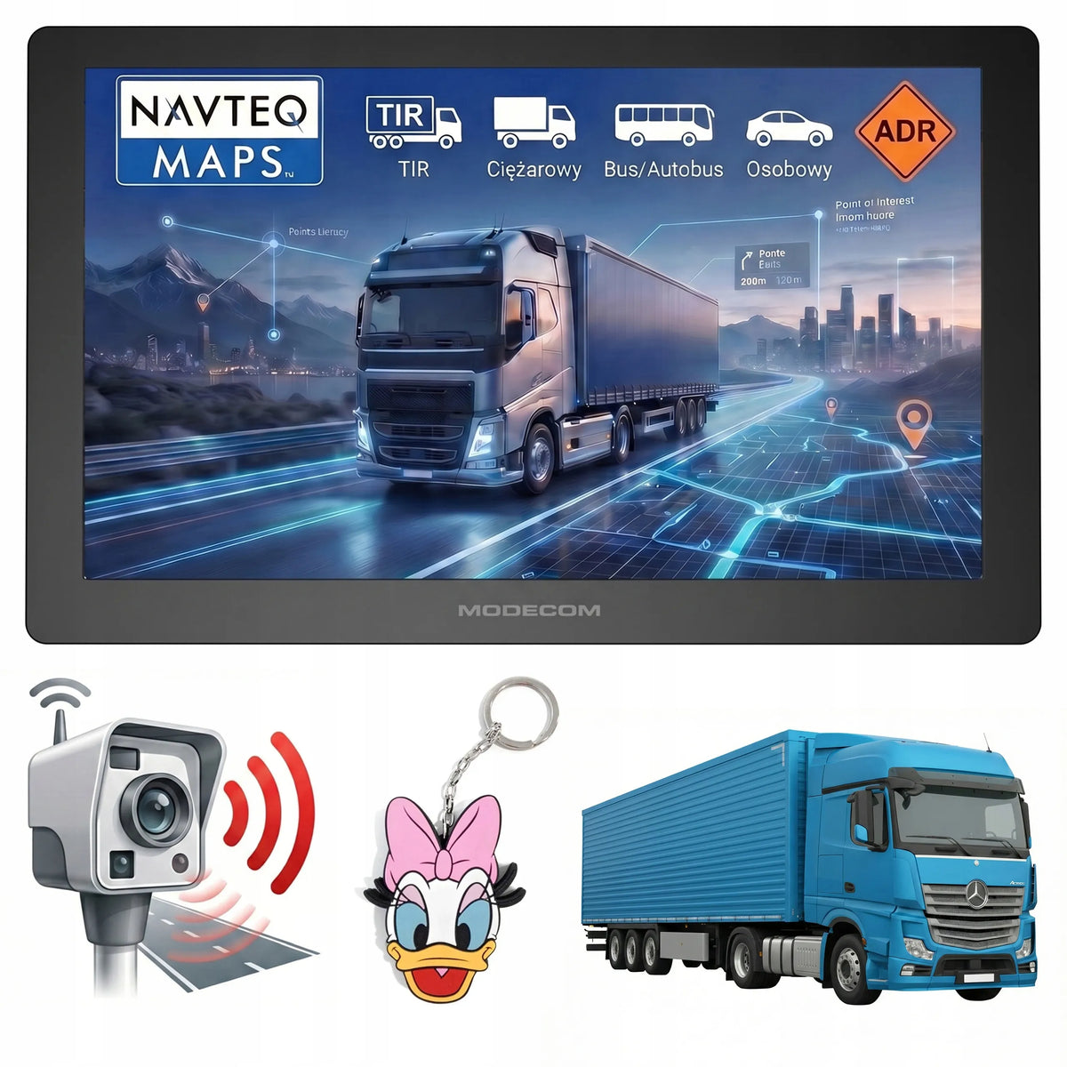 MODECOM FreeWAY CX 9.0 9 colių navigacija sunkvežimiams, vilkikams ir autobusams su greičio matuoklių įspėjimais