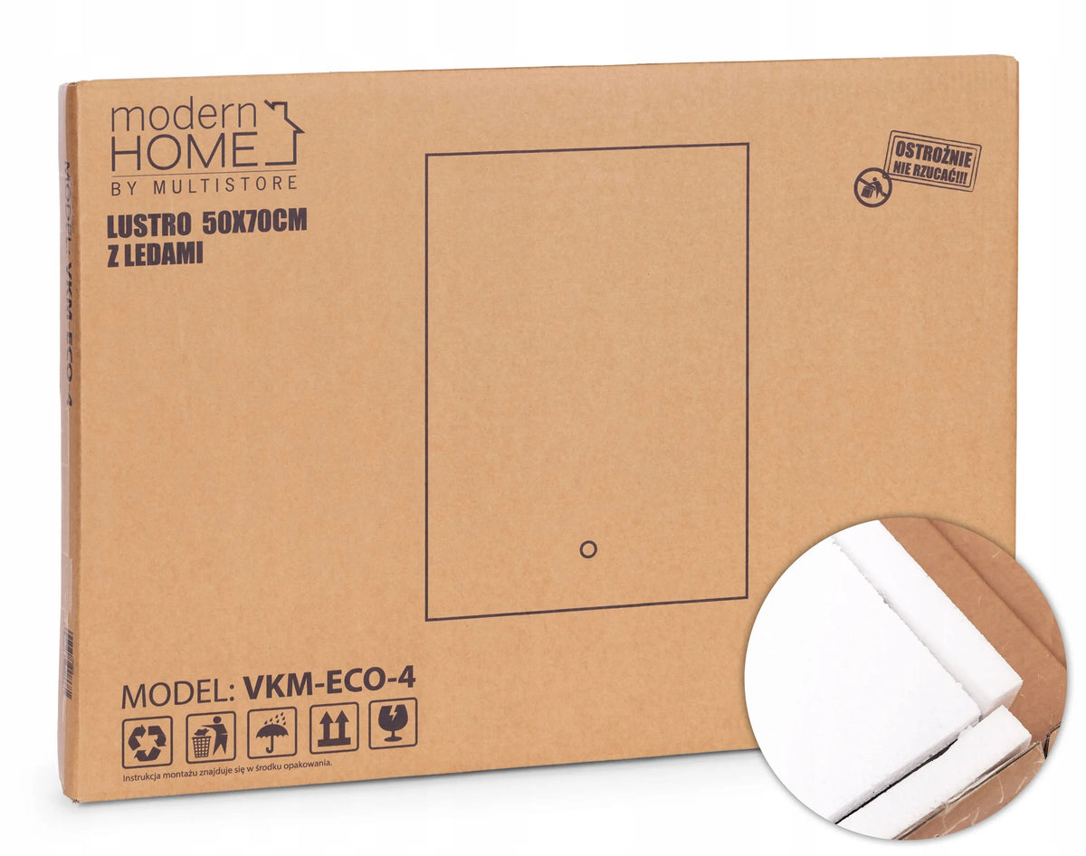 ModernHome LED vonios veidrodis, 50 × 70 cm, 3 šviesos spalvos