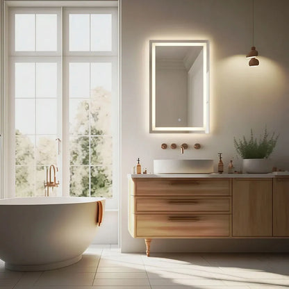 ModernHome LED vonios veidrodis, 50 × 70 cm, 3 šviesos spalvos