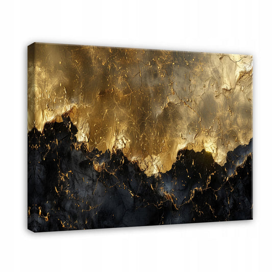 Modernus abstraktus aukso ir juodos spalvų paveikslas ant drobės su rėmu miegamajam, 100 × 70 cm