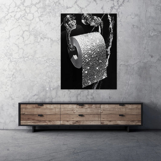 Modernus sidabro ir juodos spalvų paveikslas vonios kambariui ant drobės, 60 × 40 cm