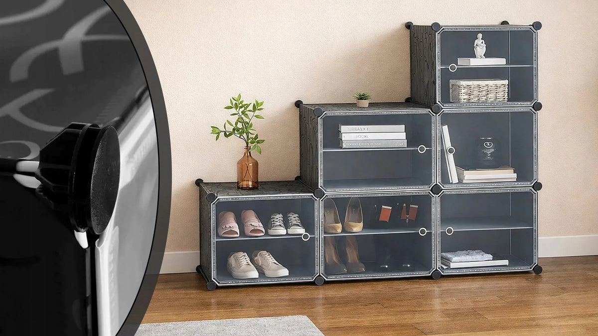Modulinė spinta lentyna garderobinė 12 lygių 6 moduliai batų ir drabužių spintelė
