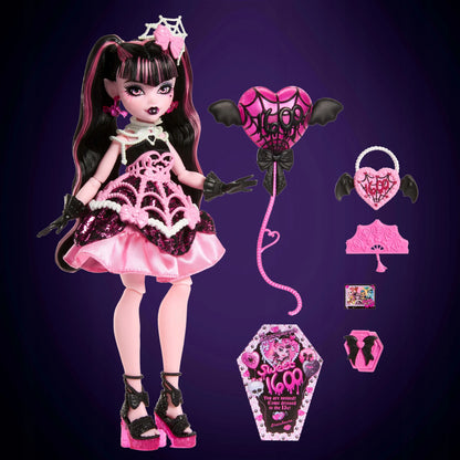 Monster High Draculaura „Baisiai saldus gimtadienis“ lėlė, 27 cm, su balionu ir aksesuarais