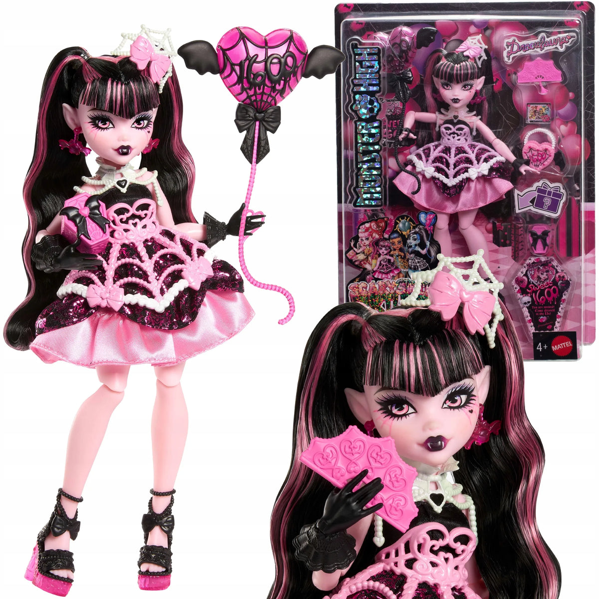 Monster High Draculaura „Baisiai saldus gimtadienis“ lėlė, 27 cm, su balionu ir aksesuarais