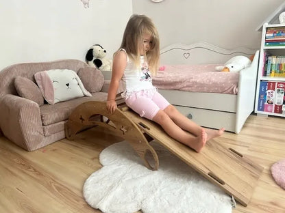 „Montessori“ supamasis žaislas vaikams 3 viename su pagalvėle, čiuožykla ir laipiojimo sienele, Wood Style
