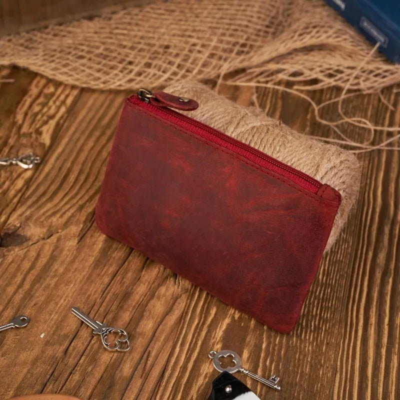 Moteriška odinė piniginė ir odinis raktų dėklas dovanų rinkinys retro