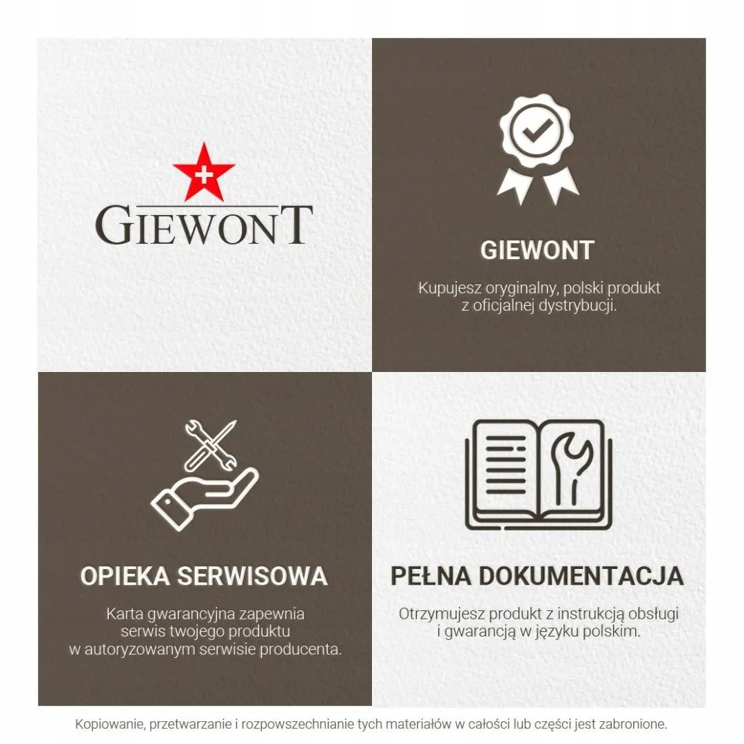 Moteriškas laikrodis „Giewont Harmony GW1970-1“, baltas ciferblatas, aukso spalvos