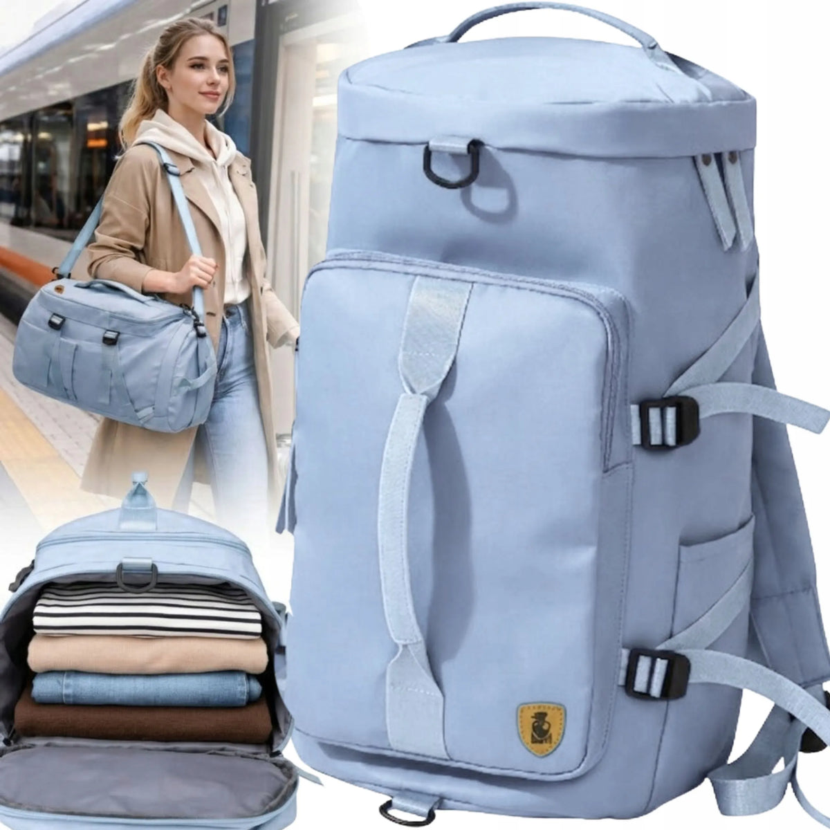 Moterų kelioninis krepšys per petį, rankinis bagažas, sportinė kuprinė 2in1