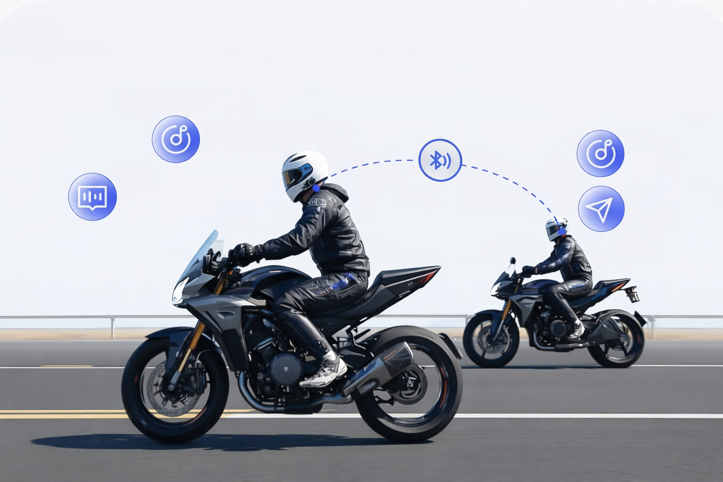 Motociklista Interkoms Ķiverei 2 gab. – Bluetooth 5.3, ANC Trokšņu Slāpēšana, FM Radio, Sakari līdz 500 m, Darbība līdz 100 km/h