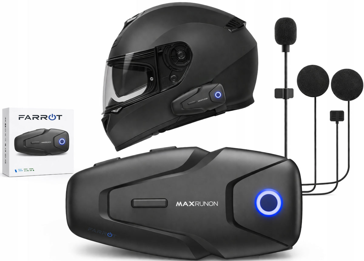 Motociklu interkoms Bluetooth 5.3 ar ANC — sakaru attālums 500 m, darbība līdz 100 km/h, 2 lietotājiem, IPX5 ūdensizturība