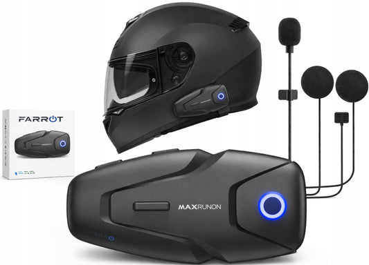 Motociklu interkoms Bluetooth 5.3 ar ANC — sakaru attālums 500 m, darbība līdz 100 km/h, 2 lietotājiem, IPX5 ūdensizturība