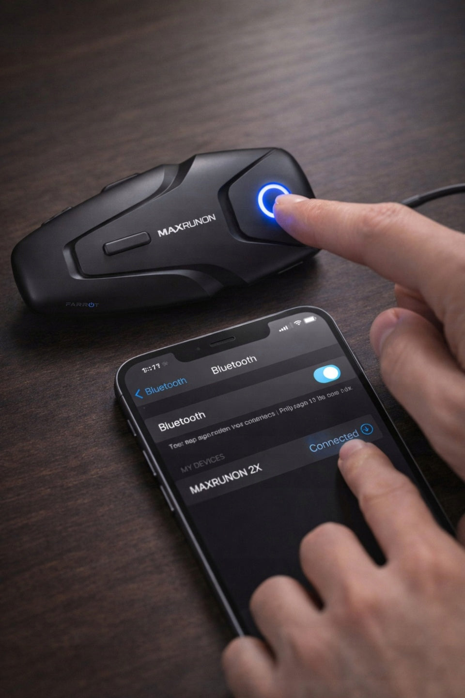 Motociklu interkoms Bluetooth 5.3 ar ANC — sakaru attālums 500 m, darbība līdz 100 km/h, 2 lietotājiem, IPX5 ūdensizturība