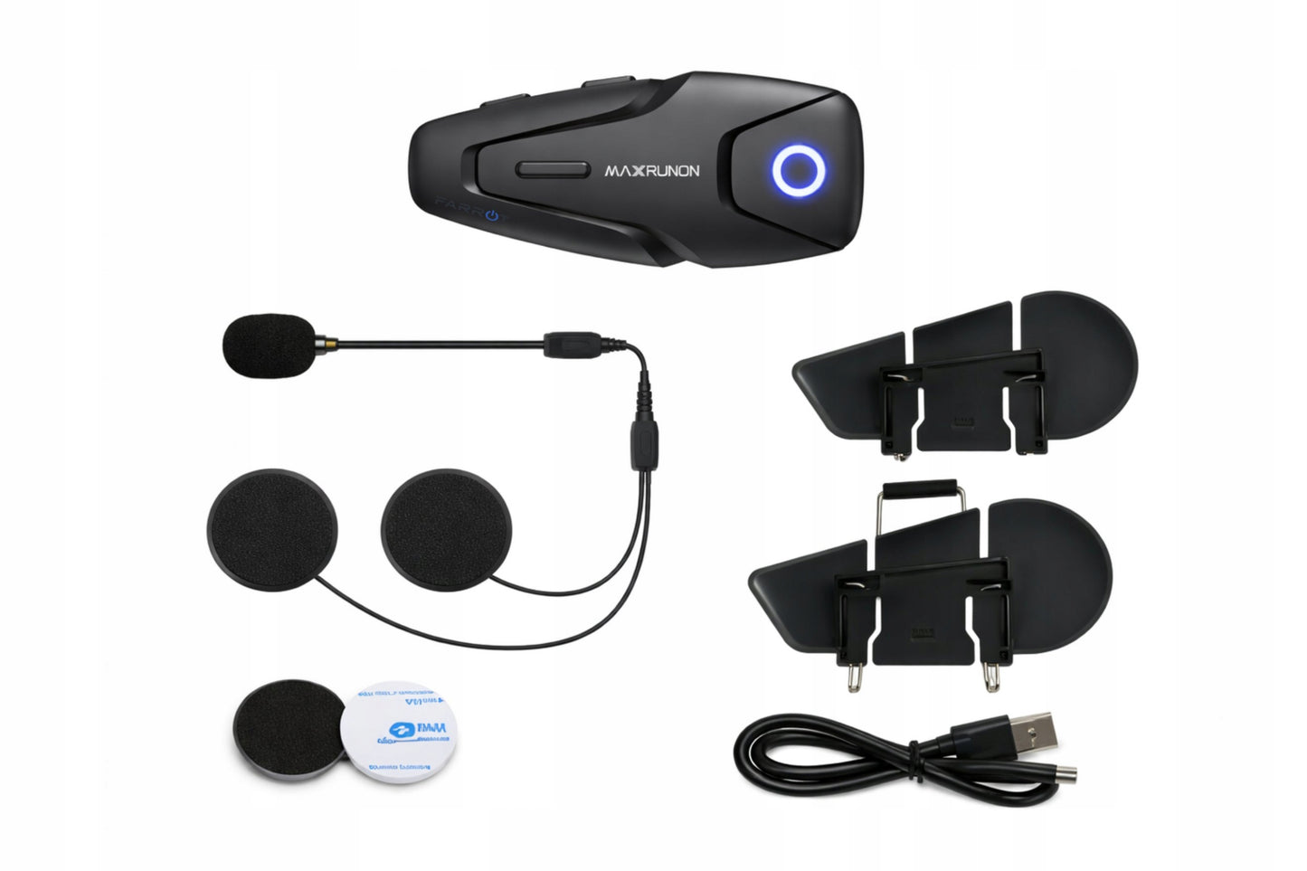 Motociklu interkoms Bluetooth 5.3 ar ANC — sakaru attālums 500 m, darbība līdz 100 km/h, 2 lietotājiem, IPX5 ūdensizturība