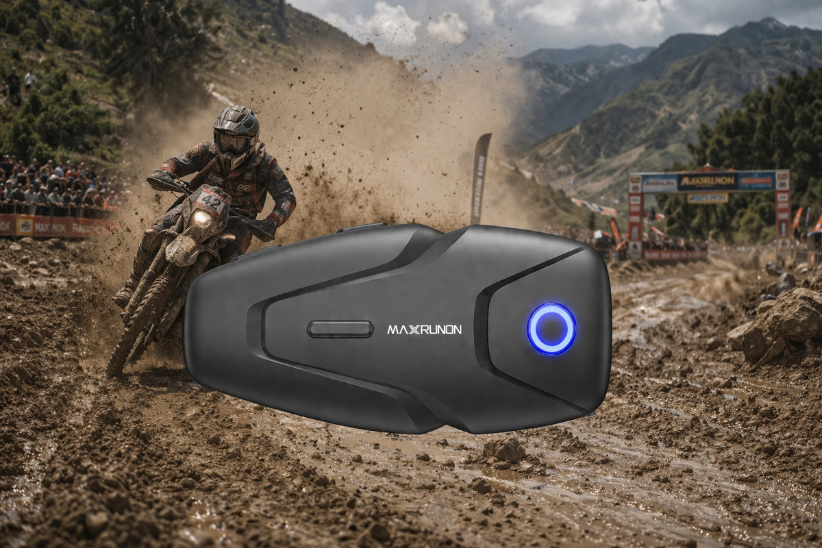 Motociklu interkoms Bluetooth 5.3 ar ANC — sakaru attālums 500 m, darbība līdz 100 km/h, 2 lietotājiem, IPX5 ūdensizturība