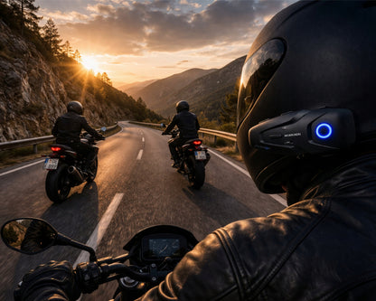 Motociklu interkoms Bluetooth 5.3 ar ANC — sakaru attālums 500 m, darbība līdz 100 km/h, 2 lietotājiem, IPX5 ūdensizturība